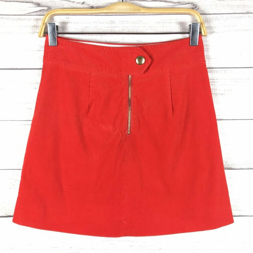 J.Crew Women's Red Corduroy Zip Up A-Line Skirt Size 00